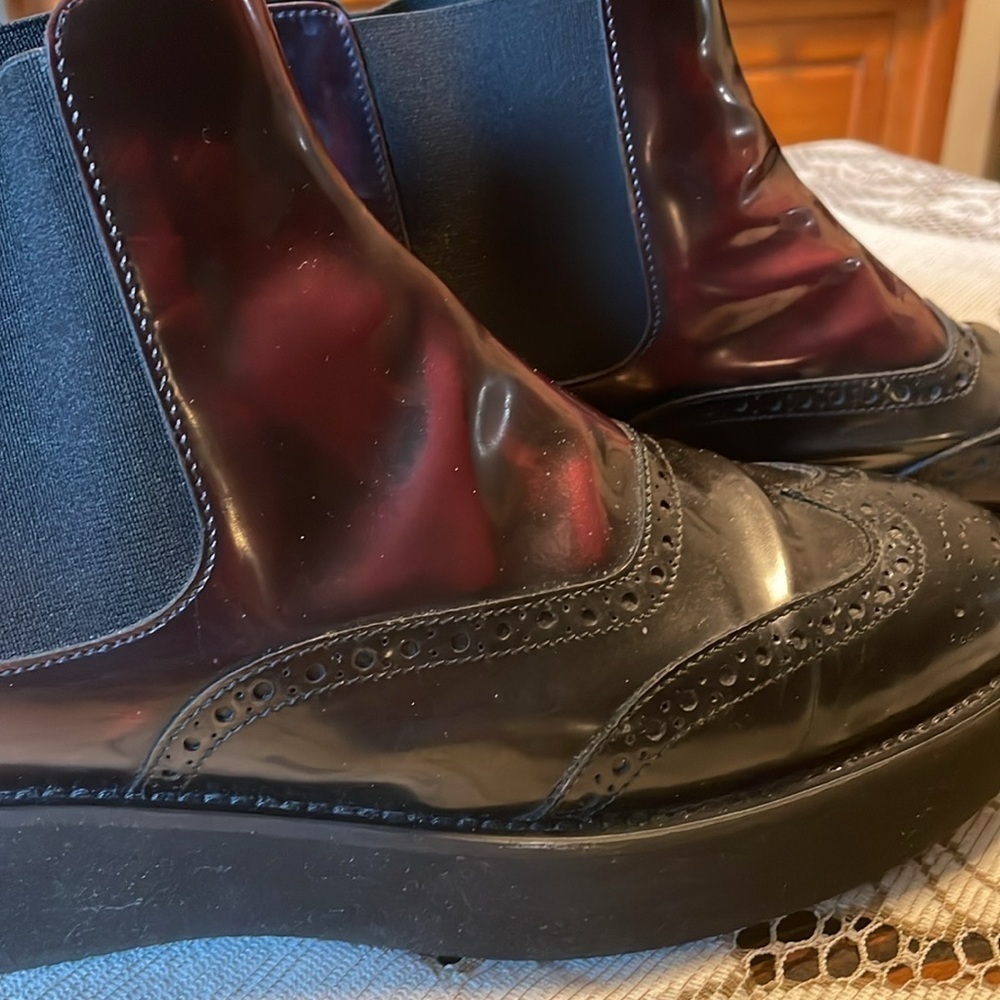 Baldinini Ombré Black Burgundy Oxford Leather Low Platform Ankle Boot - Picture 7 of 12